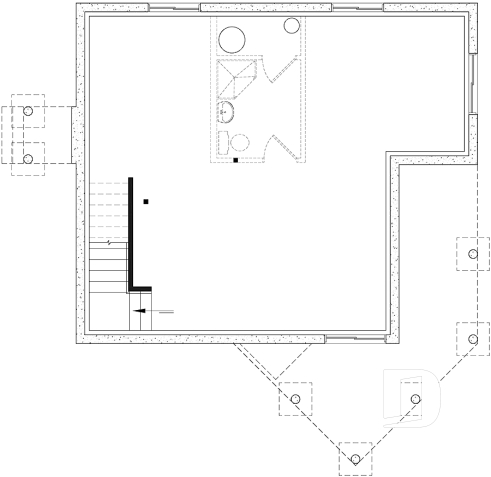 Sous-sol - Plan de maison / chalet rustique, grand vestiaire, grand salon, 2 chambres, 2 s.bain, mezzanine - Stonemason