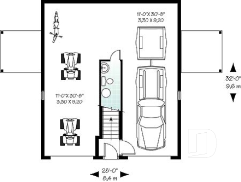 Rez-de-chaussée - Plan de garage grand format avec logement complet de 2 chambres à l'étage, 2 balcons privés et aire ouverte  - Hillock