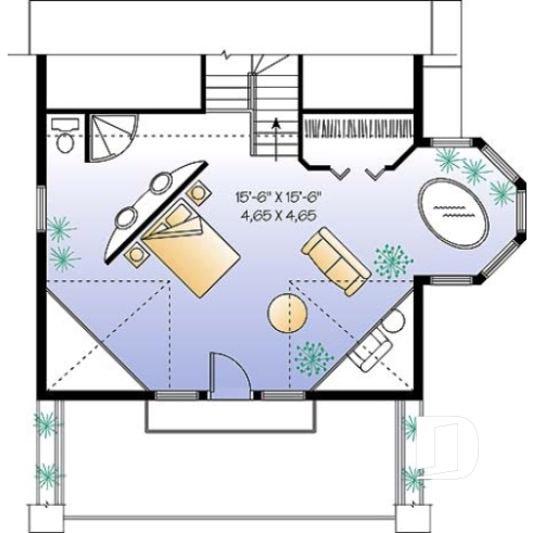 Étage option 1 - Cottage original avec espace ouvert, coin pour spa intérieur, 1 à 2 chambres - Jetty