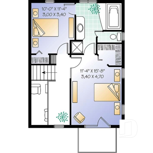 Étage option 1 - Plan de maison champêtre avec option de 2 ou 3 chambres, belle lumière naturelle, garage - Larch Lake