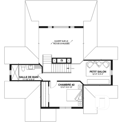 Étage - Superbe maison de campagne, plan de 2 chambres + loft à l'étage, mezzanine, aire ouverte - Longchamp 2