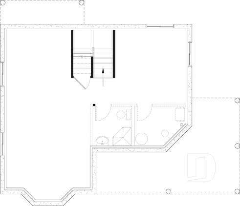 Sous-sol - Plan de style fermette champêtre, grand vestiaire d'entrée, cuisine avec îlot, galerie couverte, 3 chambres - Perlini