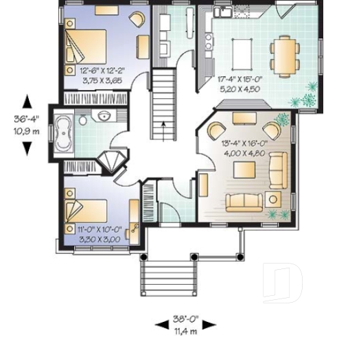 Rez-de-chaussée - Bungalow traditionnel, 2 ch., plafond 9' sur tout le r-d-c, galerie abritée - Walker