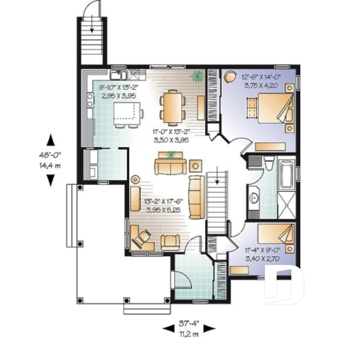 Rez-de-chaussée - Plan de plain-pied champêtre, 5 chambres dont 2 au rez-de-chaussée, salle de jeux, aire ouverte - La Vallée 2