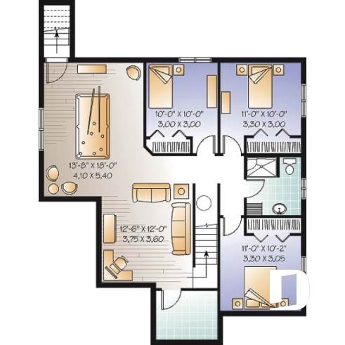 Sous-sol - Plan de plain-pied champêtre, 5 chambres dont 2 au rez-de-chaussée, salle de jeux, aire ouverte - La Vallée 2