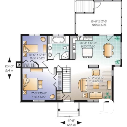 Rez-de-chaussée - Plan plain-pied 2 chambres au rez-de-chaussée + 2 au sous-sol, abri moustiquaire, cathédrale au salon - Aubry 2