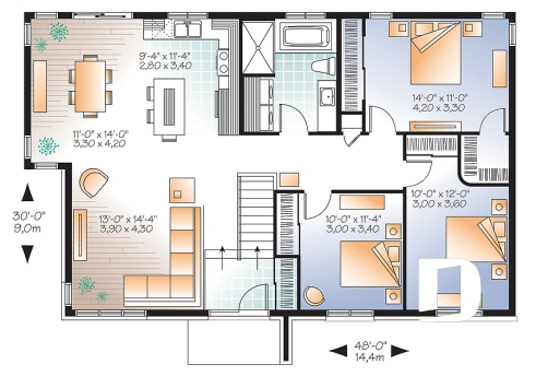 Rez-de-chaussée - Plain-pied moderne 3 chambres au même niveau, laveuse/sécheuse au rez-de-chaussée, grande cuisine - Lotus 2