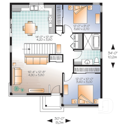 Rez-de-chaussée - Bungalow plain-pied économique, moderne, 2 chambre, espace ouvert, porte patio sur le côté, grande douche - Milan