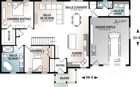 Rez-de-chaussée - Plain-pied champêtre  2 chambres, garage, beaucoup de commodités, walk-in, buanderie, grand îlot à la cuisine - Bourgade 4