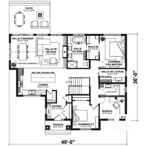 Rez-de-chaussée - Plain-pied classique et lumineux avec foyer, 2 à 5 chambres, plafonds cathédrales et suite des parents - Hubert