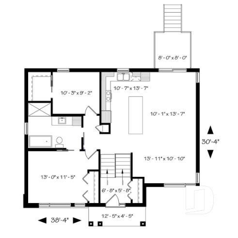 Rez-de-chaussée - Plan maison moderne 2 chambres, superbe fenestration, plafond 10' au salon, grande salle de bain, îlot cuisine - Barrington 3