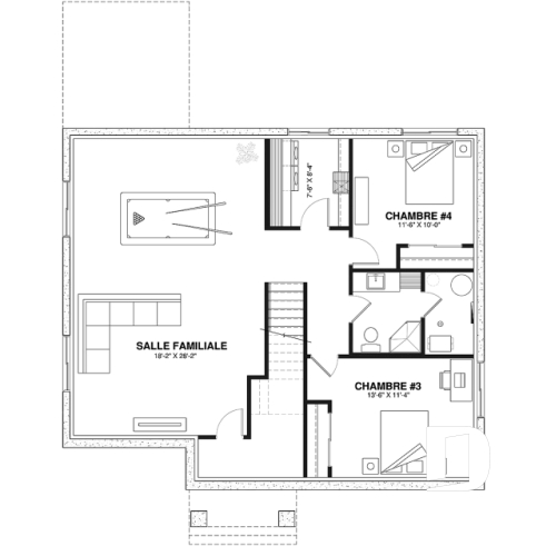 Sous-sol aménagé (Optionel $) - 3153-V3 Plan de maison Farmhouse, 2 à 4 chambres, sous-sol aménagé optionnel ($), 2 sdb, garde-manger - Barrington 4