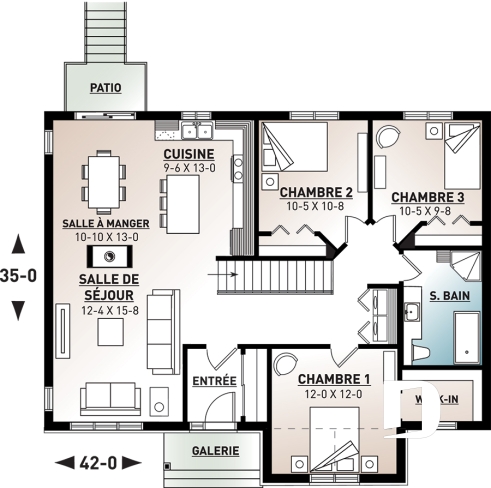 Rez-de-chaussée - Plan maison champêtre rustique, buanderie et 3 chambres au rez-de-chaussée, walk-in chambre maîtres, foyer - Aspen Creek