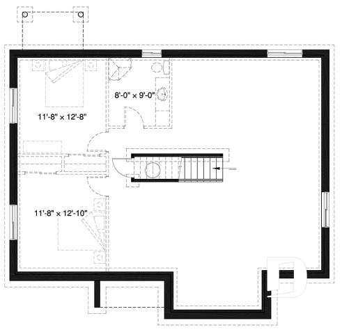 Sous-sol - Plan maison champêtre rustique, buanderie et 3 chambres au rez-de-chaussée, walk-in chambre maîtres, foyer - Aspen Creek