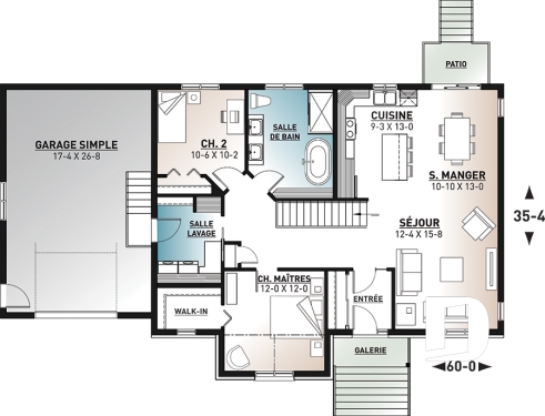 Rez-de-chaussée - Plan de maison de plain-pied 2 chambres avec garage, vestiaire et salle de lavage, aire ouverte - Aspen Creek 2