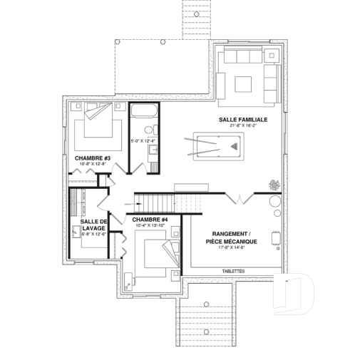 Sous-sol aménagé (Optionel $) - Plain-pied avec sous-sol aménagé optionnel ($), suite des parents au rdc, terrasse abritée, plafond cathédral - Elmwood