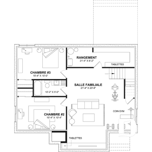 Sous-sol aménagé (Optionel $) - Plain-pied de style américain BOSTON – plafonds 10’, foyer chaleureux et sous-sol modulable - Boston