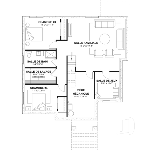 Sous-sol aménagé (Optionel $) - Modèle de maison plain-pied, sous-sol aménagé optionnel ($), 2 à 4 chambres, bureau, garde-manger, vestiaire - Cedar grove