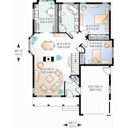 Rez-de-chaussée - Bungalow abordable, 2 chambres, galerie avant abritée, aire ouverte - Edison