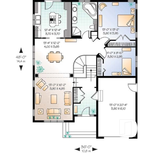 Rez-de-chaussée - Plan de plain-pied pour terrain étroit, abordable avec garage, 2 chambres, aire ouverte, plafond 11' - Stacy