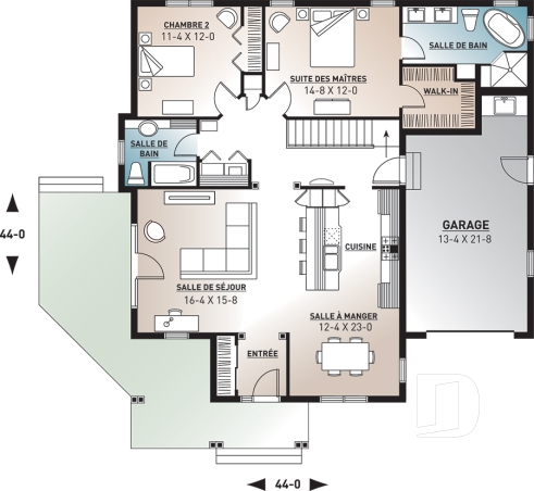 Rez-de-chaussée - Plan de plain-pied, garage, 2 chambres (superbe suite des parents), 2 salles de bain, plafond 9' et plus! - Nala