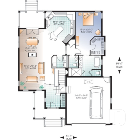 Rez-de-chaussée - Plan de plain-pied 1 à 3 chambres, garage double, 2 salons, buanderie au premier, superbe chambre des parents - Vigneau 3
