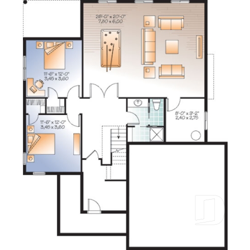 Sous-sol - Plan de plain-pied 1 à 3 chambres, garage double, 2 salons, buanderie au premier, superbe chambre des parents - Vigneau 3