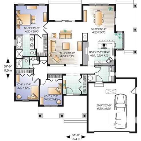 Rez-de-chaussée - Plan de plain-pied style ranch, garage double, 3 chambres, 2 salles de bain, foyer, plafond 9 pieds partout - Châtaignier 2