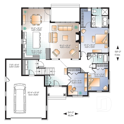 Rez-de-chaussée - Plain-pied style ranch avec garage double, 2 à 4 chambres, superbe cuisine avec îlot, foyer, suite des parents - Châtaignier 3