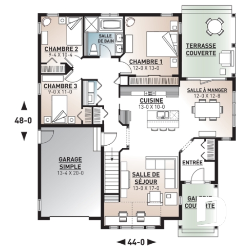 Rez-de-chaussée - Magnifique plan de plain-pied 3 chambres au rez-de-chaussée, garage, terrasse couverte à l'arrière - La Romaine