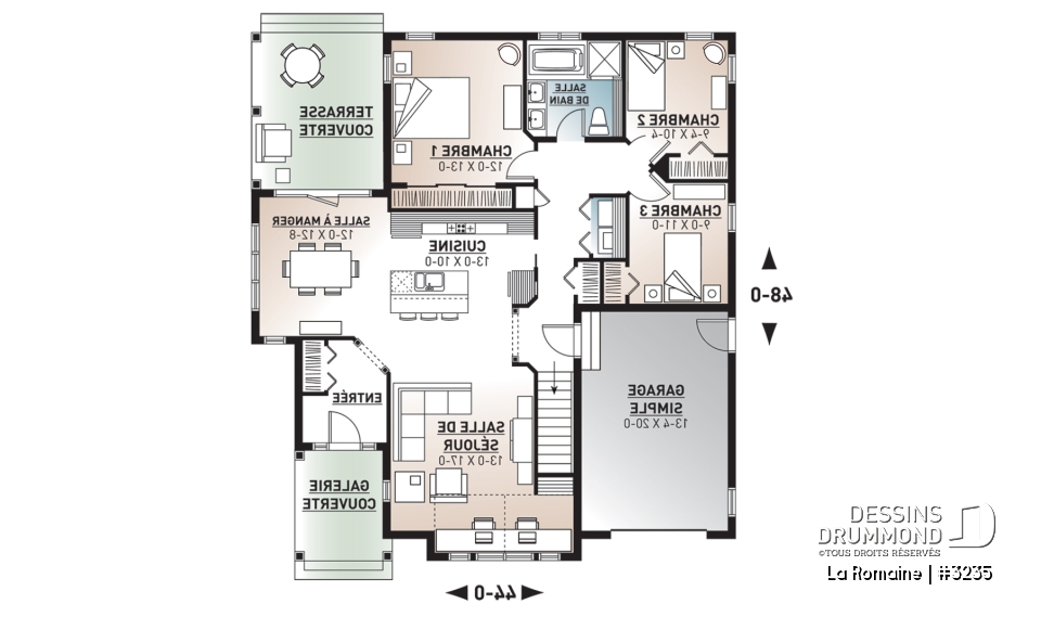 Rez-de-chaussée - Magnifique plan de plain-pied 3 chambres au rez-de-chaussée, garage, terrasse couverte à l'arrière - La Romaine