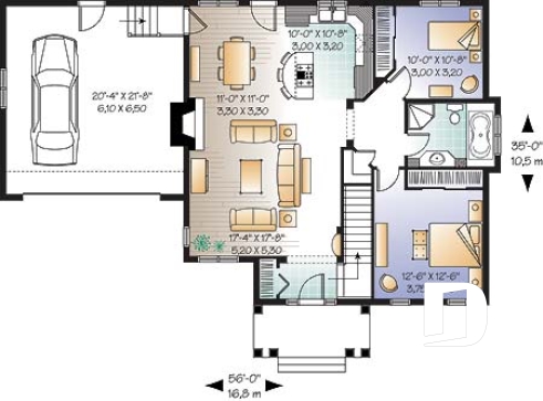 Rez-de-chaussée - Maison style transitionnel, Secteur d'activités entièrement ouvert, garage double, 2 chambres, foyer - Levis