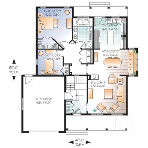 Rez-de-chaussée - Bungalow de 2 chambres avec galerie couverte et grand garage - Condord