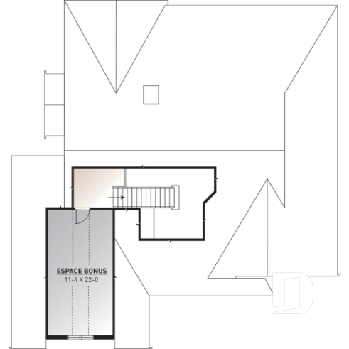 Espace boni - Plan de farmhouse moderne, 2 à 5 chambres, sous-sol aménagé (rez-de-jardin), beaucoup de lumière naturelle - Maisonneuve 2
