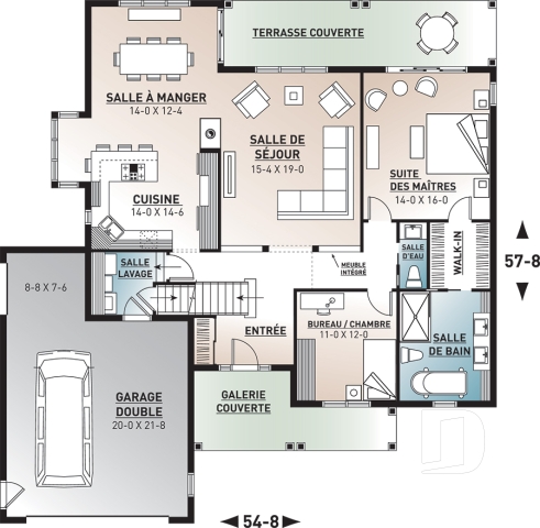 Rez-de-chaussée - Plan de farmhouse moderne, 2 à 5 chambres, sous-sol aménagé (rez-de-jardin), beaucoup de lumière naturelle - Maisonneuve 2