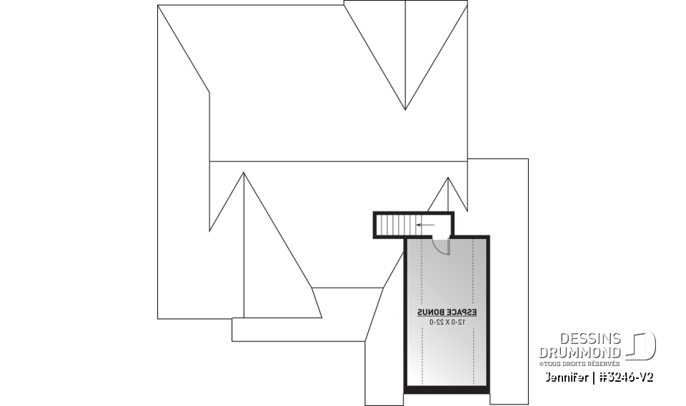 Espace boni - Plan de plain-pied avec garage double, cuisine et salon aménagés à l'arrière, grande terrasse abritée - Jennifer
