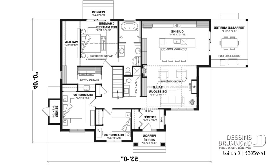 Rez-de-chaussée (Optionel $) - Modèle de plain-pied spacieux, dalle flottante, 3 chambres, 2 s. bain, grand îlot à la cuisine avec banquette - Lohan 2