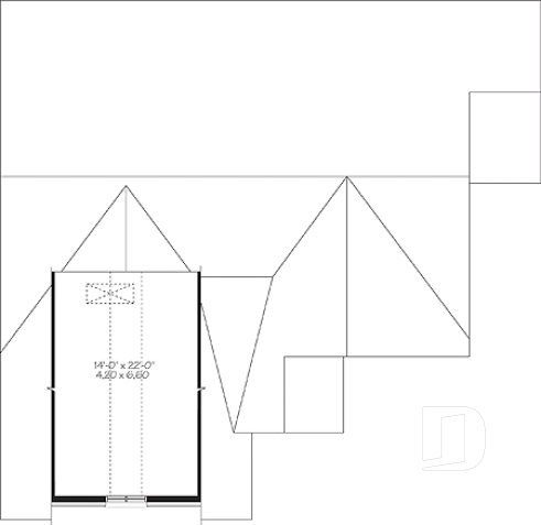 Rangement boni - Plan de maison de plain-pied, 2 chambres, garage double avec espace boni, belle fenestration - Sylvestre 3