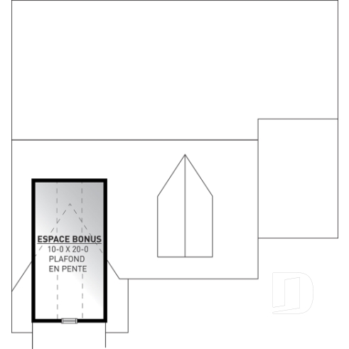 Rangement boni - Plan de maison canadienne, 2 chambres, garage, grande salle de bain, plafond cathédrale, belle galerie - Longpré