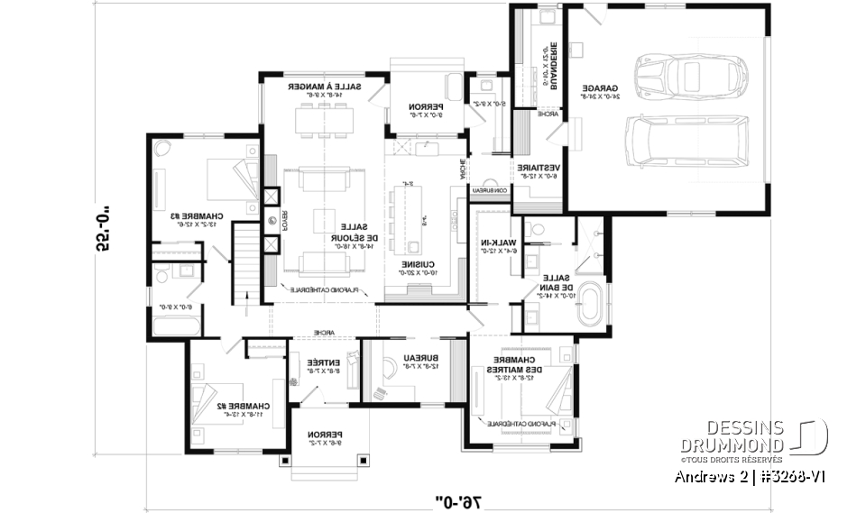 Rez-de-chaussée (Optionel $) - Plan résidentiel de type plain-pied moderne, superbe suite parentale, garage double et options de fondation - Andrews 2