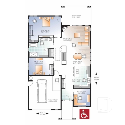 Rez-de-chaussée - Plan pour mobilité réduite, 2 à 3 chambres, garage bureau, foyer, terrasse abritée, buanderie - Victoriale