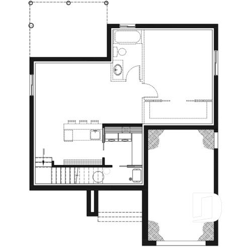 Sous-sol - Plan de petit plain-pied moderne 1 chambre, garage, cuisine à aire ouverte avec salon, grande chambre maître - Solo