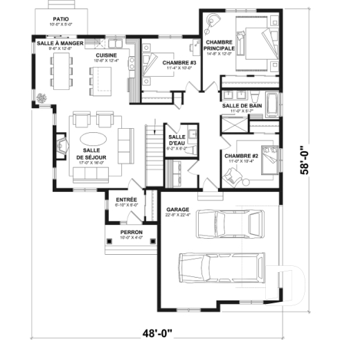 Rez-de-chaussée (Optionel $) - Plan de plain-pied champêtre, 3 chambres, garage double latéral, buanderie, foyer, plafond à 9 pieds - Providence 5