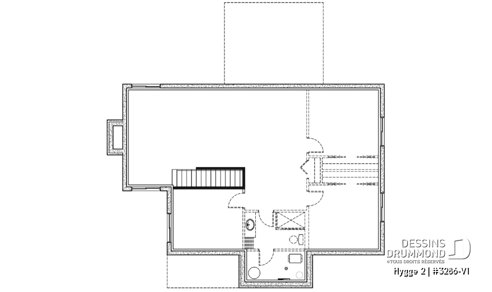 Sous-sol aménageable - Plan de maison scandinave, 2 chambres, suite des maîtres, plafond 9', grande terrasse couverte, aire ouverte - Hygge 2