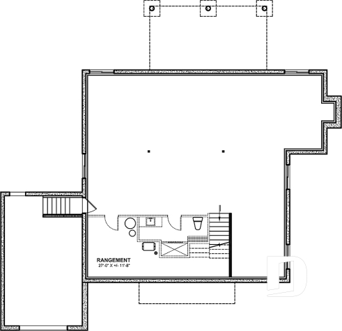 Sous-sol - Plan de plain-pied 3 chambres au rez-de-chaussée, garage, bureau, vestiaire, suite des maîtres - Hygge 3
