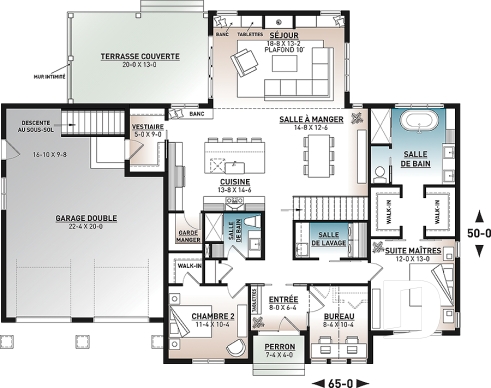 Rez-de-chaussée - Plan de plain-pied, 2 à 3 chambres, garage double, superbe salle de séjour à plafond de 10', terrasse couverte - Maple Way