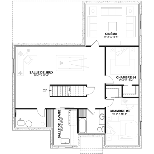 Sous-sol - Plain-pied 4 chambres de style farmhouse, bureau, 2 salons, sous-sol aménagé, garde-manger, foyer - Maple Way 3