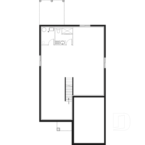 Sous-sol - Plan de maison pour terrain étroit, 2 chambres, garage, salon spacieux, coin bureau, buanderie - Oakland