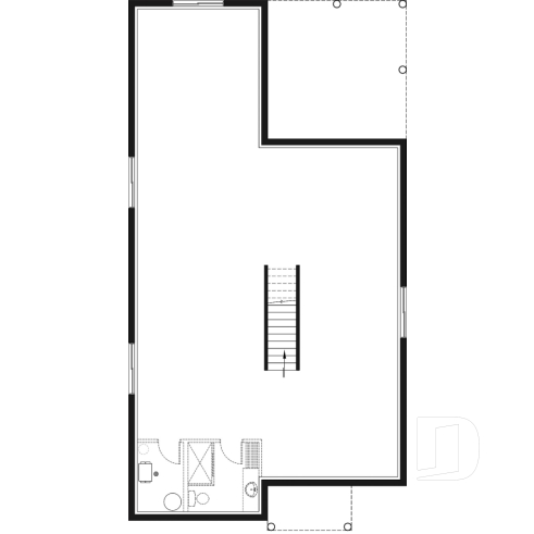 Sous-sol - Plan maison terrain étroit, grand patio abrité, salle de bain privée, 2 walk-ins, îlot à la cuisine, cathédral - Salem