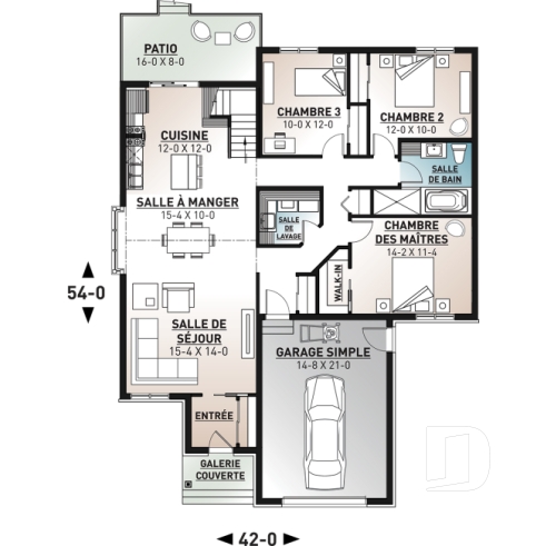 Rez-de-chaussée - Plan de plain-pied 3 chambres avec garage, salle de lavage au r-d-c, plafond cathedrale salon et salle à manger - Silverwood